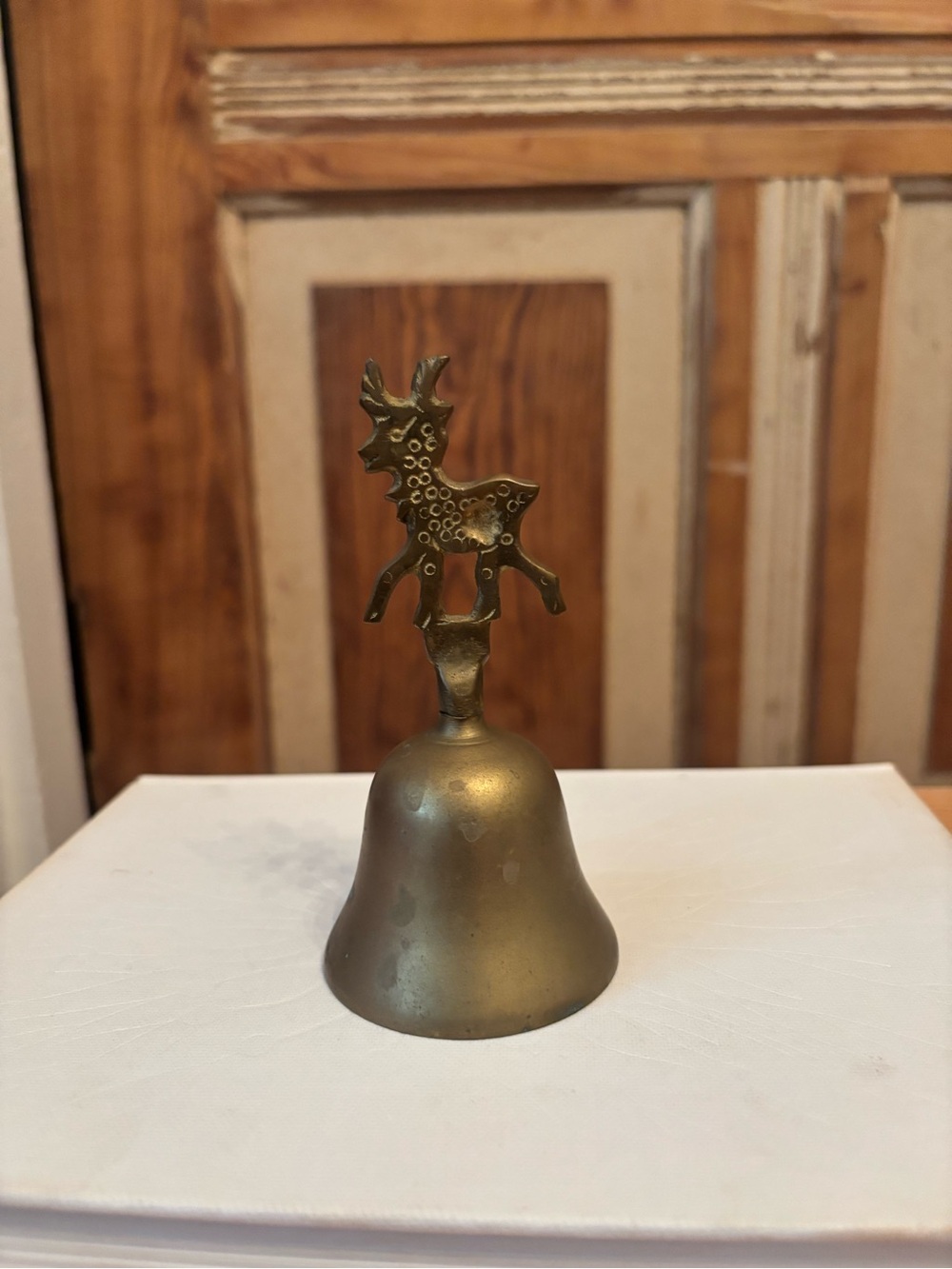 Brass Bell with Decorative Deer Finial - Gold Tone